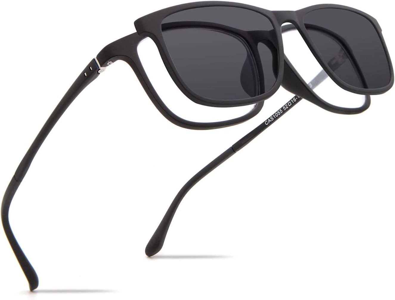 FaceWear Computer Blue Light Blocking Glasses with Magnetic Polarized Clip On Sunglasses for Men and Women Black CAS1055