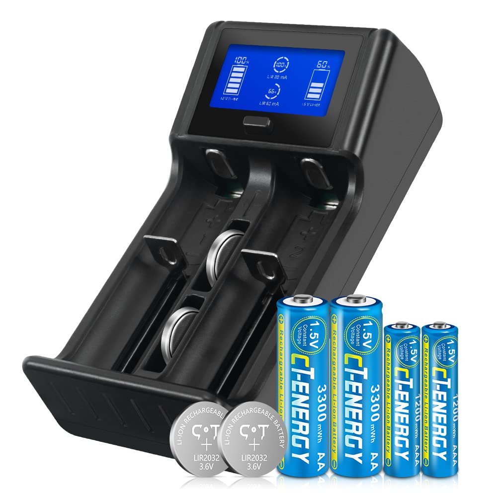 Rechargeable 2032 Battery Charger Set Include LIR2032 Lithiuim 1.5V AA AAA High Capacity Smart Universal Charging (Total 7 Pcs)…