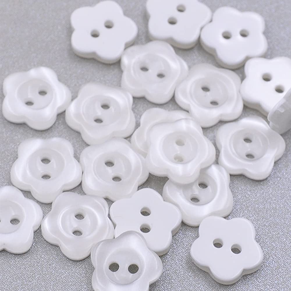 100 Pcs White Pearlescent Buttons 2 Hole Flower Resin Button Sewing Buttons for Baby and Kids Knitting Cardigans DIY Handmade Sewing Crafting Decoration — image 1