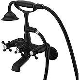 sumerain Vintage Wall Mount Clawfoot Tub Faucet Matte Black with Hand Shower, 3" to 9" Adjustable Holes Distance