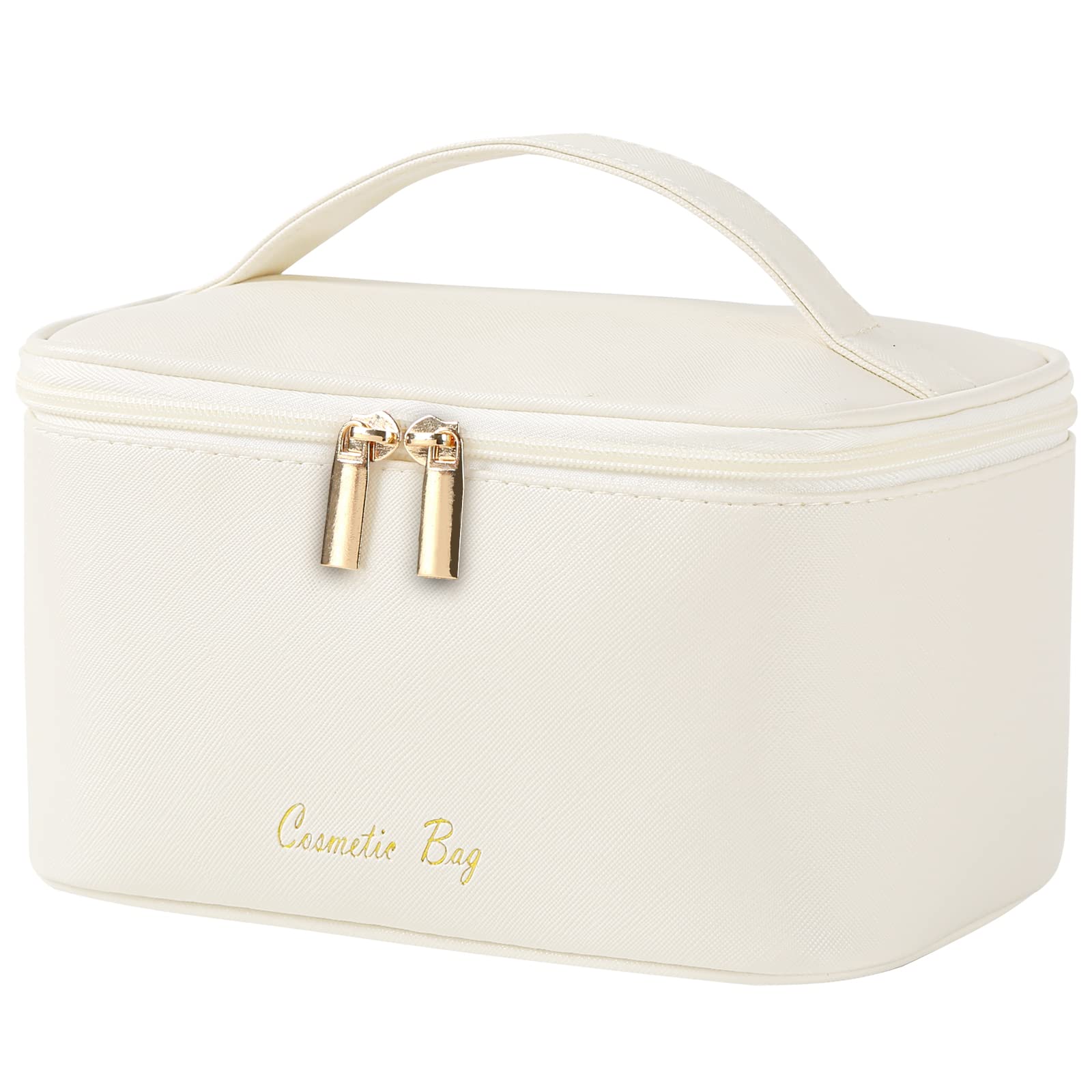 Cute Makeup Bag Small Cosmetic Bags for Women Medium Pouch Toiletry Bag Waterproof Organizer(Light Beige)