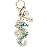 MONNEL MC442 Crystal Little Seahorse Lobster Clasp Charm for Women with Velvet Bag (Green,1 Piece)