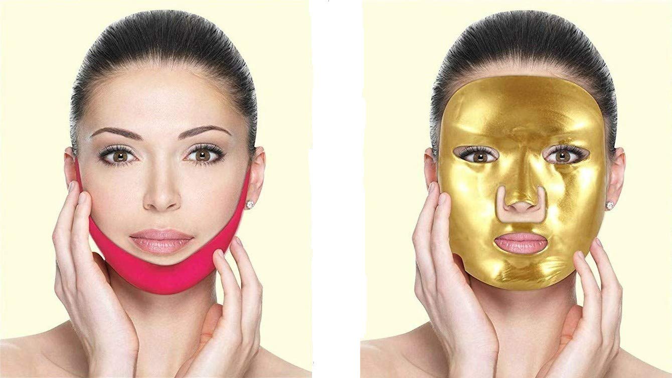 V-line Facial Slimming Masks | Sculpts Jaw, Eradicates Double-Chin | Plant-Based Ingredients | 5 V-line Masks + BONUS 24K Gold Collagen Mask