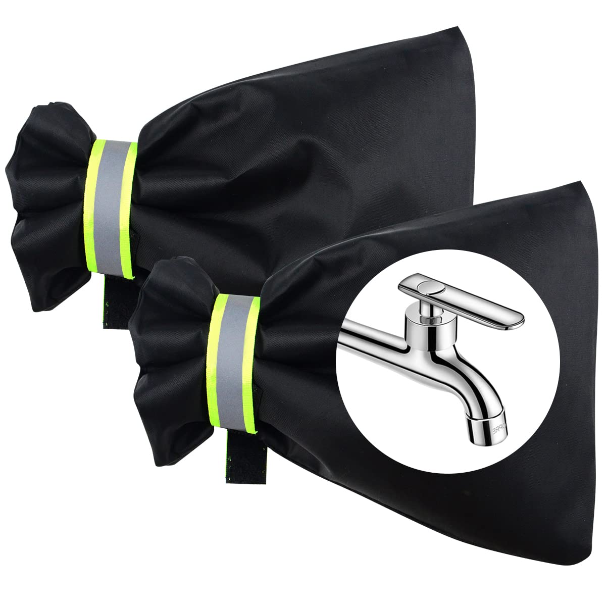 2 Pcs Outside Tap Covers for Winter, Tap Cover Jacket Insulated Protector with Reflective Strip, Thickened Outdoor Tap Cover From Freezing Waterproof Thermal Tap Jacket (Black)
