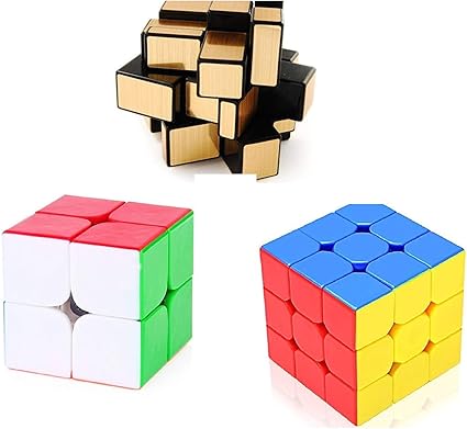 Toy Arena Magic Rubik Cube Puzzle Brainstorming Game Gold Mirror Cube + 2x2 & 3x3) Set of 3 (3 Pieces)