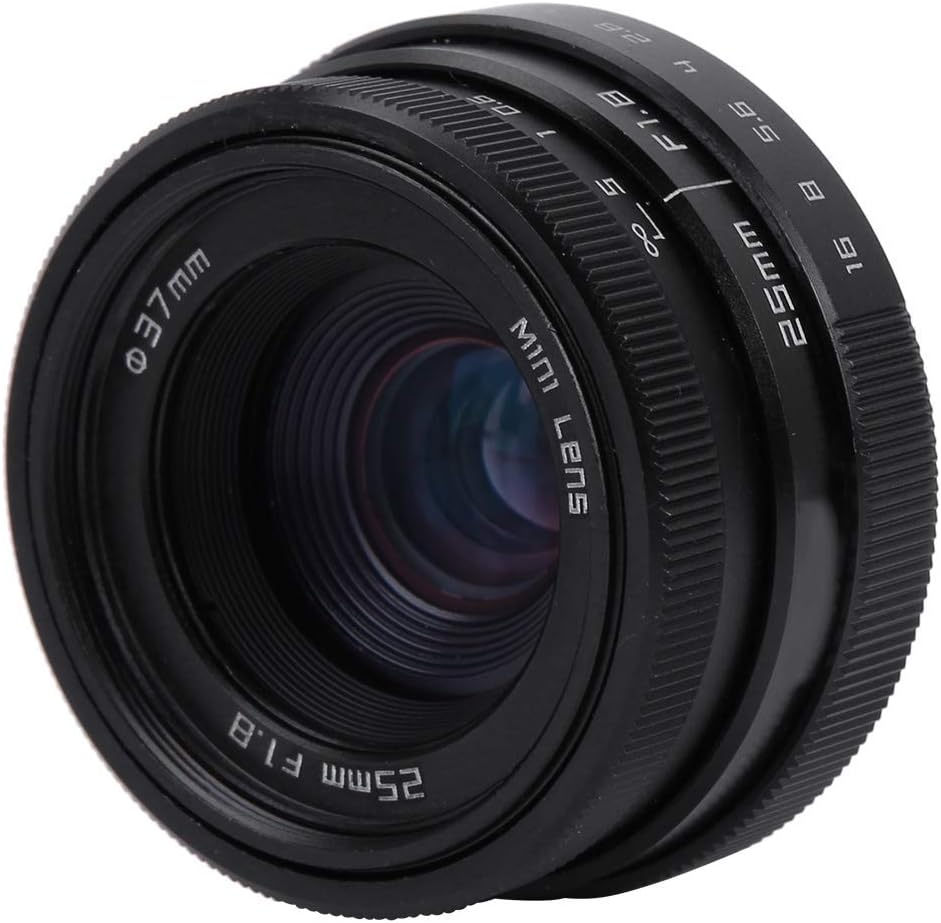 Topiky 25mm F1.8 Mini CCTV C Mount Wide Angle Lens with Cap for for for Mirrorless Camera(Black)