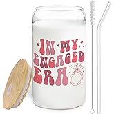 BEHIFL In My Engaged Era Glass Cup With Lids And Straws 14oz - Bride To Be Engagement Gifts For Couples, Engagement Fiance Gifts For Her Women