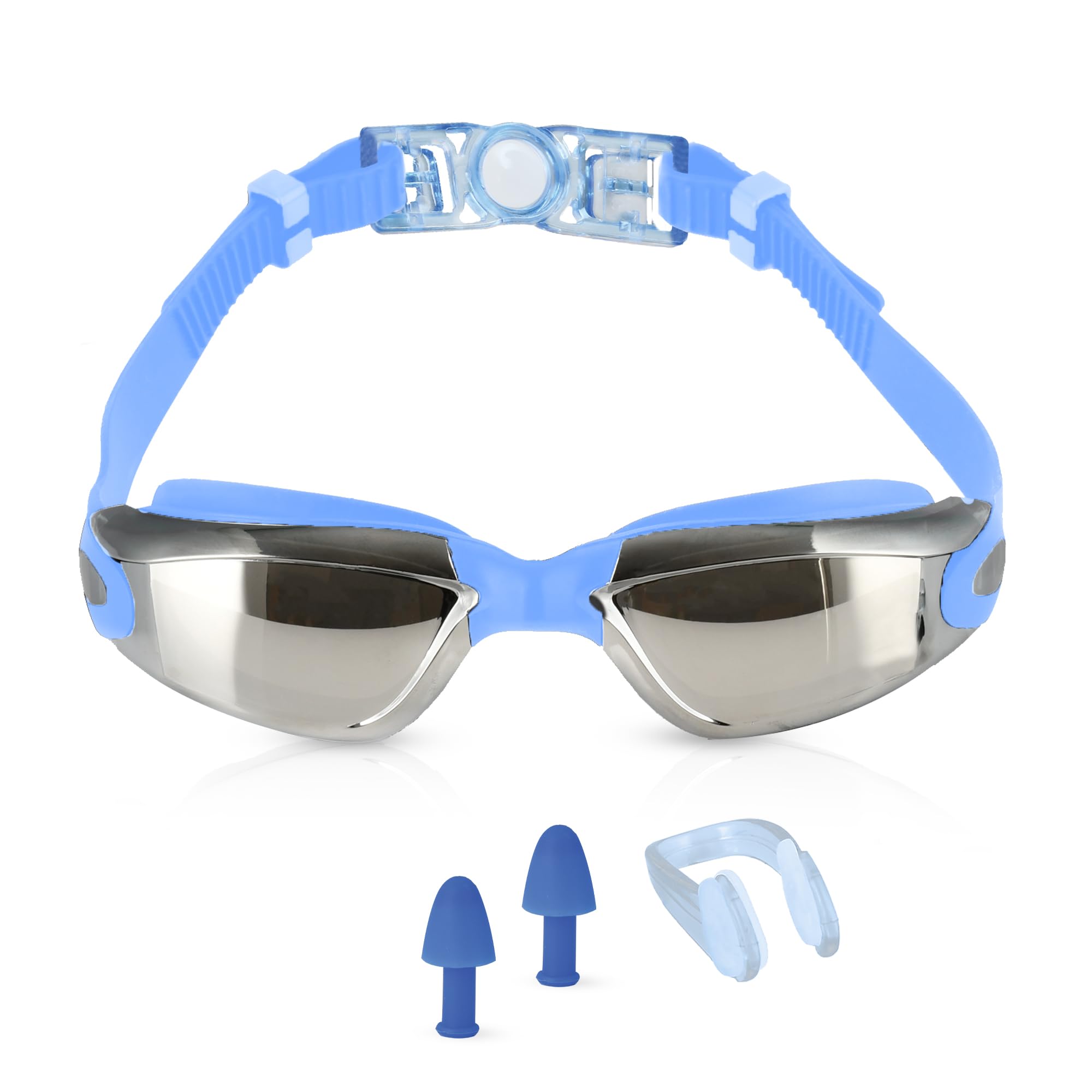 Swim Goggles for Adults & Kids 9+ Anti Fog Swimming Goggles with UV Protection, Leak-Proof Seal, Wide Clear Vision – Includes Nose Clip, Ear Plugs, Case – Comfortable for Pool, Sea & Open Water