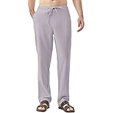Idtswch 32/34/36/38 Inseam Men's Tall Casual Linen Pants Elastic Waist Drawstring Lightweight Summer Trousers