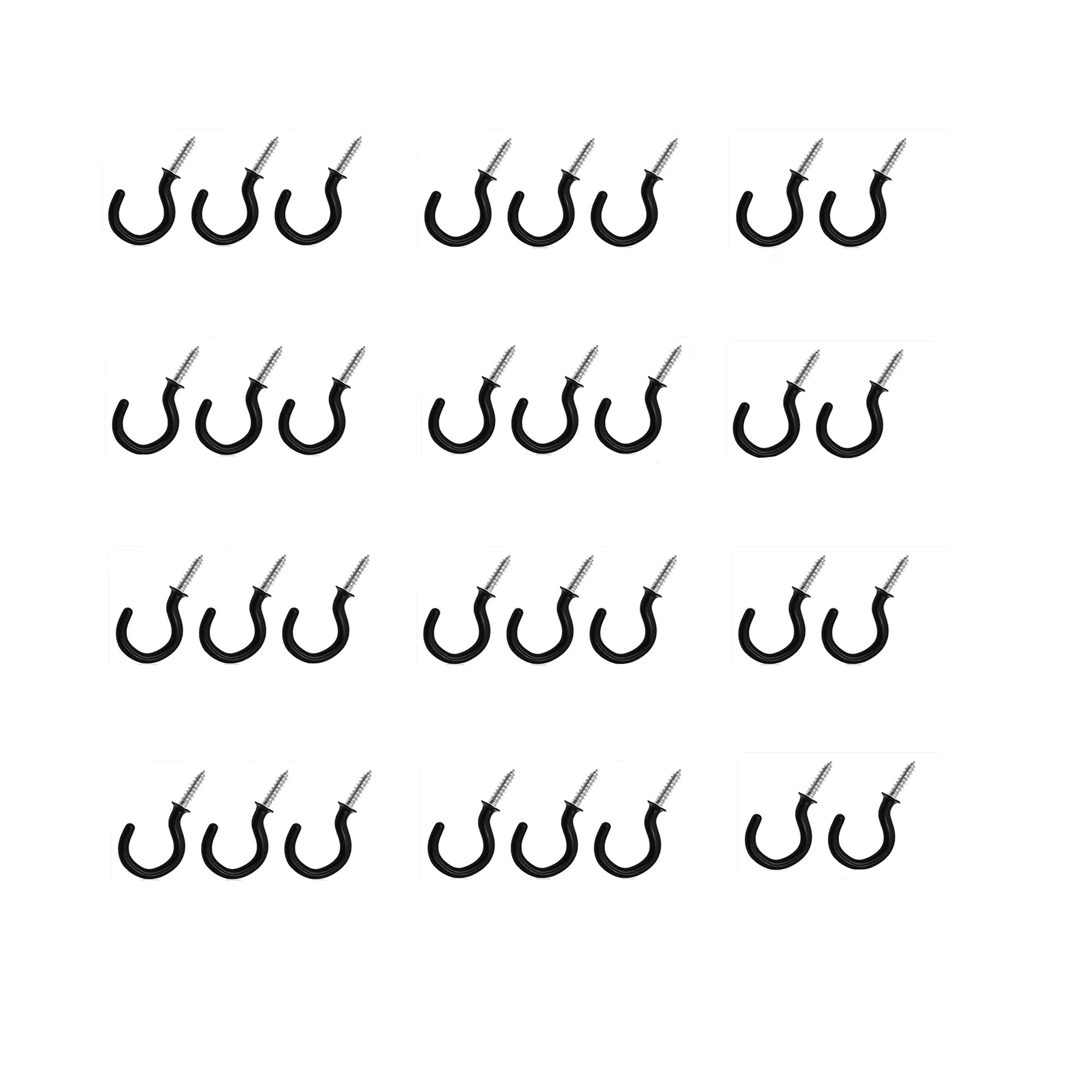 Sricam 32 Pack Cup Ceiling Hooks, Vinyl Coated Screw-Plant Hooks, Kitchen Cup Hook Great for Indoor, Christmas Light Hook & Outdoor Use(1 inch, Black)