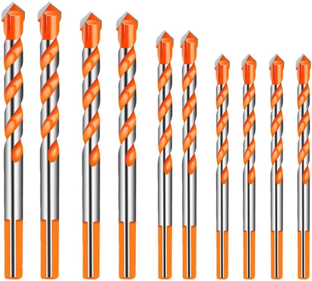 KAHEIGN 10Pcs Tungsten Carbide Masonry Drill Bit Set for Metal Steel Porcelain Ceramic Tile Concrete Brick Plastic Wood (6/8 /10 /12mm)
