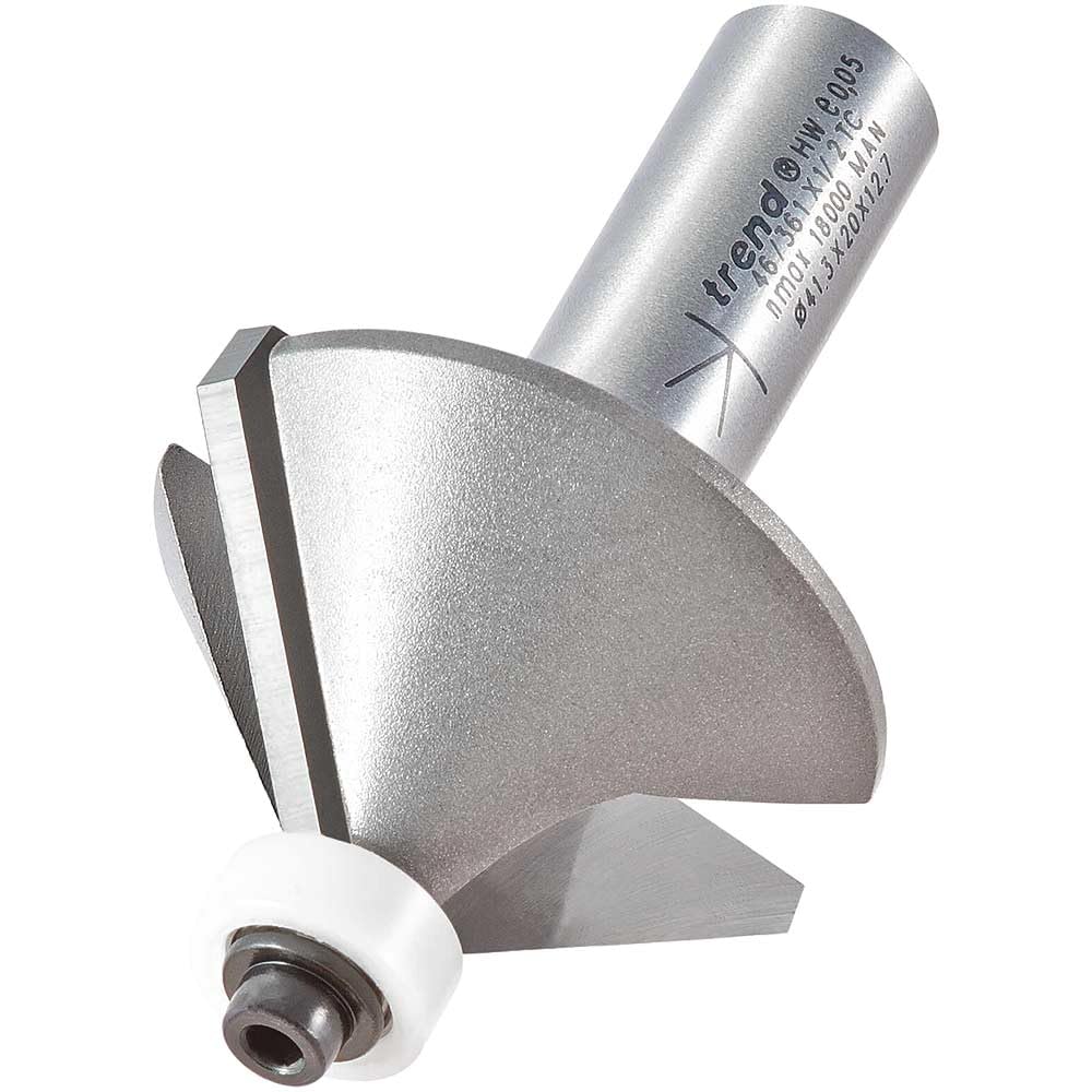Trend Professional Guided Chamfer Cutter, 45-Degree, 1/2 Inch Shank, 41.3mm Cut Diameter & 20mm Cut Length, Tungsten Carbide Tipped, 46/361X1/2TC