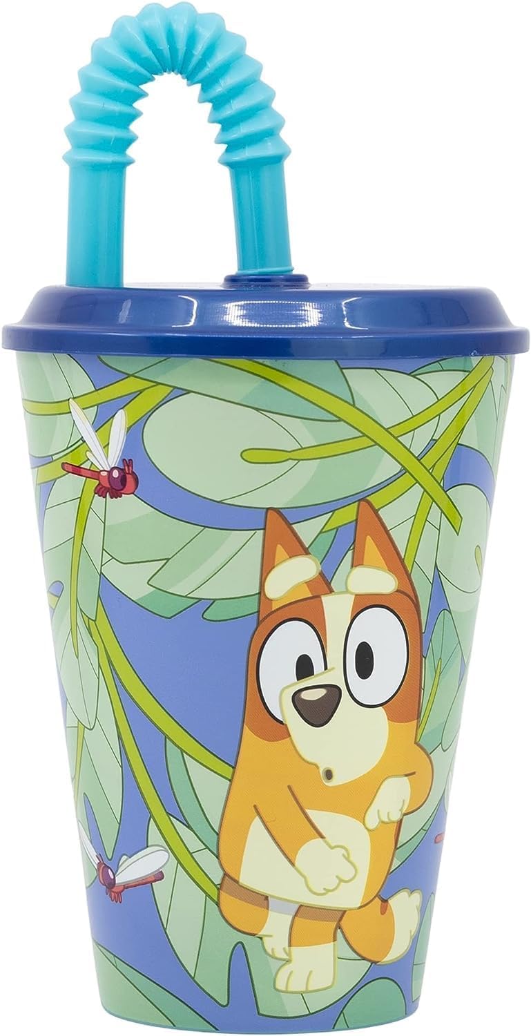 Golddunes Kids Character Sports Tumbler 430ML Drinking Re-usable Plastic Cup with Re-Usable Straw (Blue)