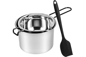 Double Boiler Pot, Stainless Steel Melting Pot with Melting Pot and Silicone Spatula, Wax Melter with Long Handle for Chocola
