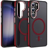 MALEWOLF Case for Samsung Galaxy S23 Plus, Compatible with Magsafe, Magnetic Case with Anti-Slip Edge, Shockproof Translucent Color Cover for Galaxy S23+ 5G (Black/Red)