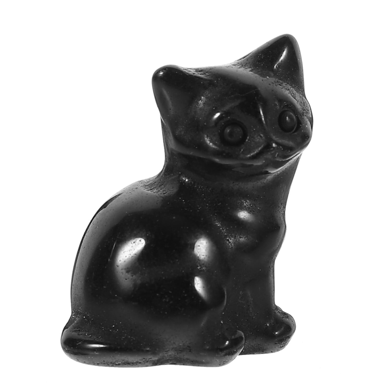 EXCEART Miniature Crystal Fortune Cat Ornament - Handcrafted Black Agate Figurine for Home Desk Decoration Positive for Special Occasions