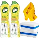 5-PACK Bundle | 2 x Vim Cream Lemon Scent 500 mL, Comes With a Microfiber Cloth and Two Jumbo Magic Erasers. (cloth colors ma