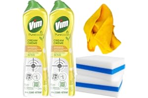 5-PACK Bundle | 2X Vim Cream Lemon Scent 500 mL, Comes With a Microfiber Cloth and Two Jumbo Magic Erasers. (cloth colors may