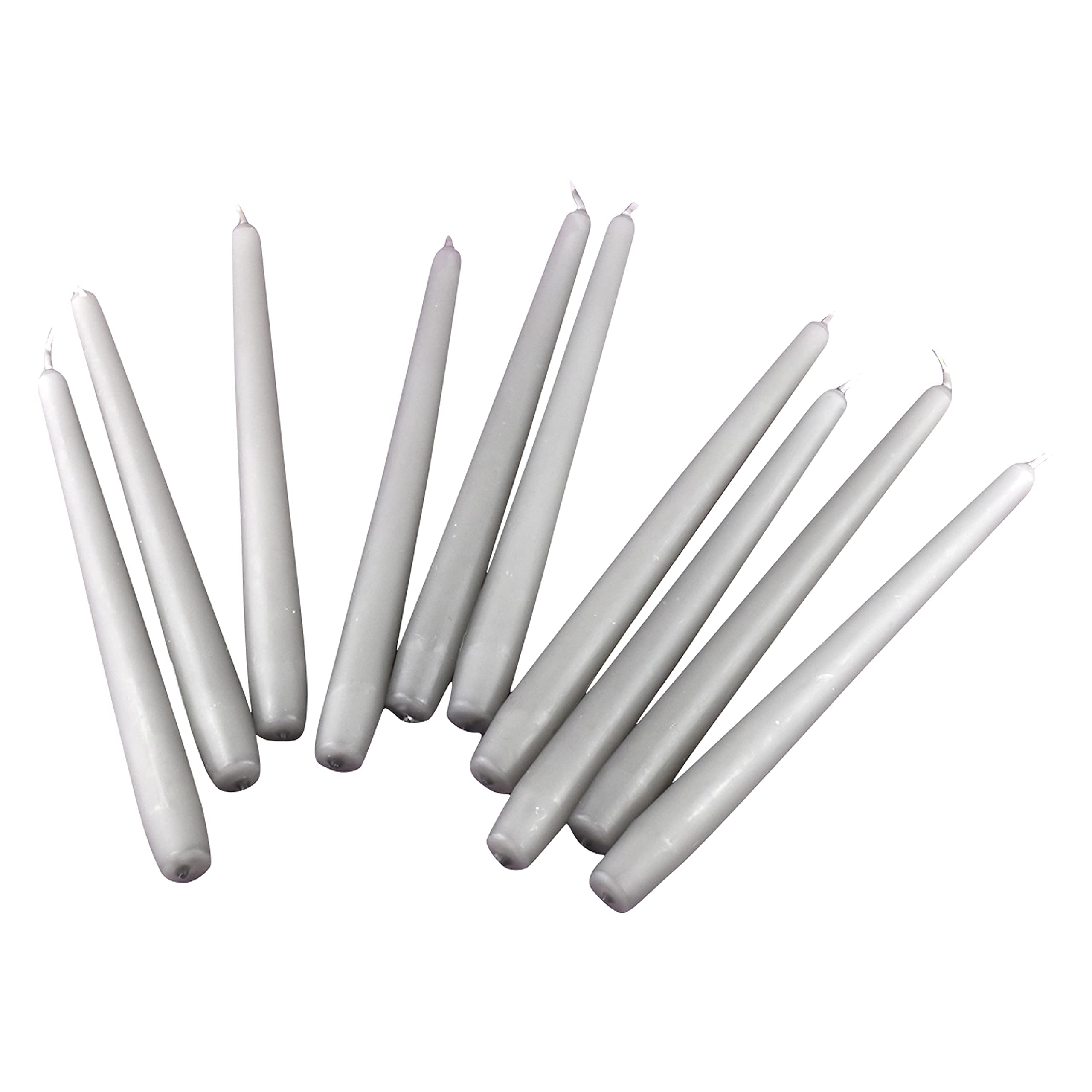G Decor Pack Of 10 Plain Light Grey, Unscented Paraffin Wax, Skinny Large Tall Shimmer Church Tapers Dinner Candles Sticks, Great for Weddings and Christmas