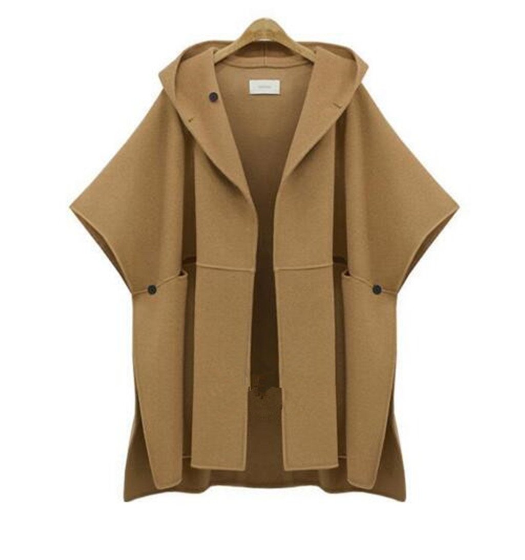 Women's MidLong Plus Size Wooled Hooded Cape Cloak Overcoat Jacket