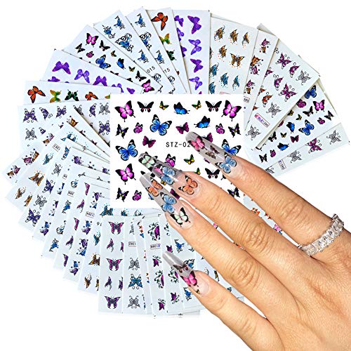 Comdoit 30 Sheets Butterfly Nail Art Stickers Colorful Butterflies for