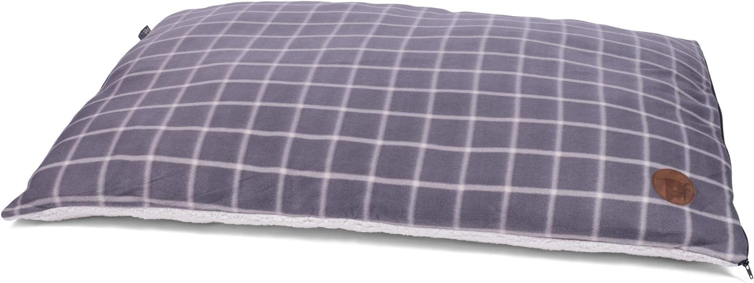 Petface Grey Check Dog Pillow Mattress with Removeable Cover, Machine Washable, 80 x 60 cm (Pack of 1)