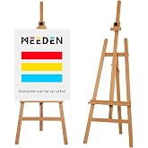 MEEDEN Painting Wooden Art Easel: Solid Beechwood, Hold Canvas up to 43" | Adjustable Height from 57"-76" for Studio Gallery, Multiple Work Angles A-Frame Easel for Adults Artists Beginners, Natural