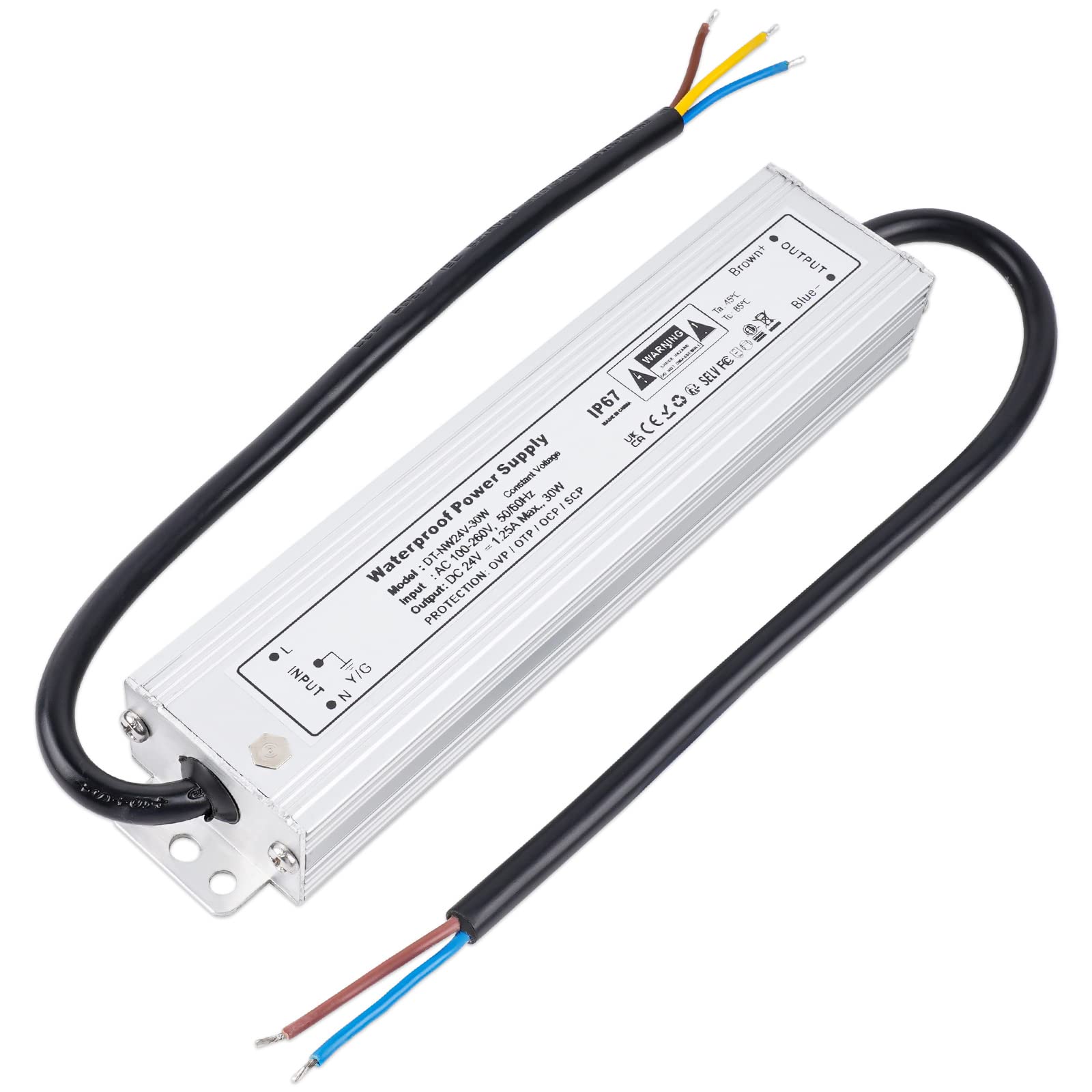 VARICART Outdoor IP67 Waterproof 24V LED Driver 30W 1.25A, Ultra Slim Constant Voltage LED Transformer Adapter, AC to DC Low Voltage Switching Power Supply, for Garden Light Strip G4 MR16 Bulb