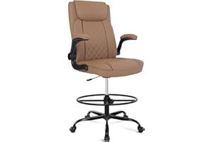 Misolant Drafting Chair, Tall Office Chair for Standing Desk, Standing Desk Chair with Adjustable Height and Flip-up Arm, Leather Drafting Chair, High Office Chair for Counter Height Desk