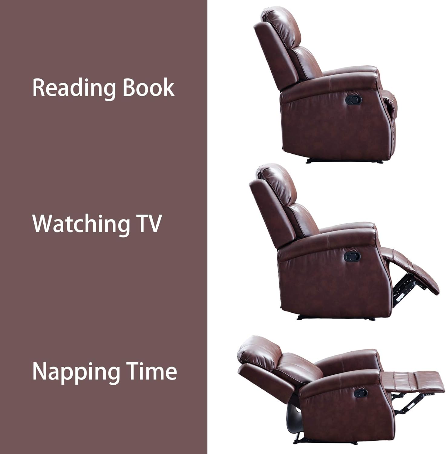 Brown CANMOV Leather Recliner Chair Classic and Traditional Manual