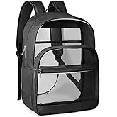 KIMNERPU Clear Backpack, Heavy Duty Transparent Bookbag for School, Fabric & PVC Transparent Backpack with Reinforced Strap for Women Men, Capacity Clear Bag for College, Travel, Security, Black