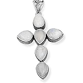 Healing creation Natural Moonstone Cross Pendant Silver Plated for Women Boho Vintage Style Gemstone Necklace Charm Spiritual Religious Jewelry