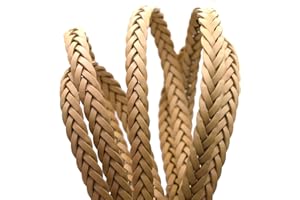EZZO Flat Braided Genuine Leather Cord (12.5x6 mm) - 1.1 Yard Real Leather String for Making Bracelets, Jewelry, Belt and DIY Projects - Handmade 3 Ply Braided Leather Straps (Beige)