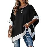CHICME Women’s Batwing Short Sleeve Round Neck Blouse Color Block Loose Casual Work Tunic Tops