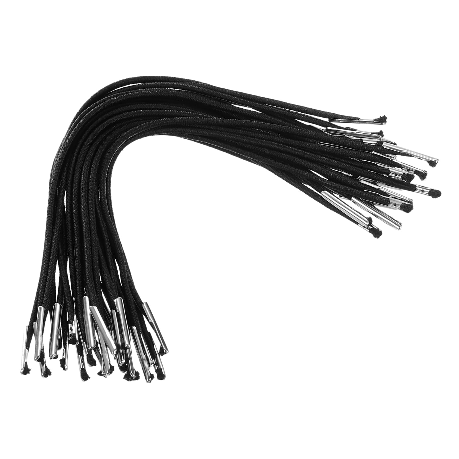 PATIKIL 6 Inch Elastic Barbed Cord, 50 Pcs 1.6mm Loop Stretch Round String with Metal Barb Fasteners for Hats Masks Menus Crafting Book, Black (16.5cm)