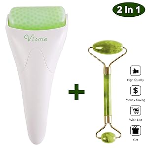 Face Ficial Jade Ice Roller – Natural 100% Real Jade Roller Anti Wrinkle Gua Sha Tool With Cooling Ice Roller for Face & Eye Puffiness Migraine Pain Relief Facial Massager Treatment Skin Care Products