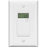 LIDER Programmable Digital Timer Switch, 7-Day 18 ON/Off Timer Settings | UL Listed, No Neutral Wire Required, Matte White, Fans, Motors, 1-Pole, Wall Plate Included, Thermoplastic
