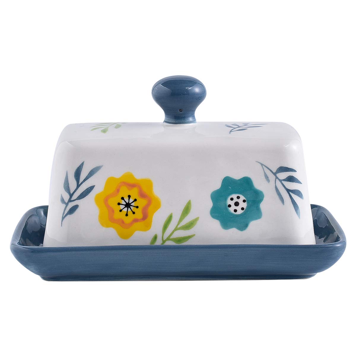 Considerate Service Ceramic Butter Dish With Lid Wisenvoy Hand Painted Flower Design Butter Keeper With Handle For Kitchen Storage Decor Or Gift Idea Royal Blue Butter Dishes Welcome To Choose
