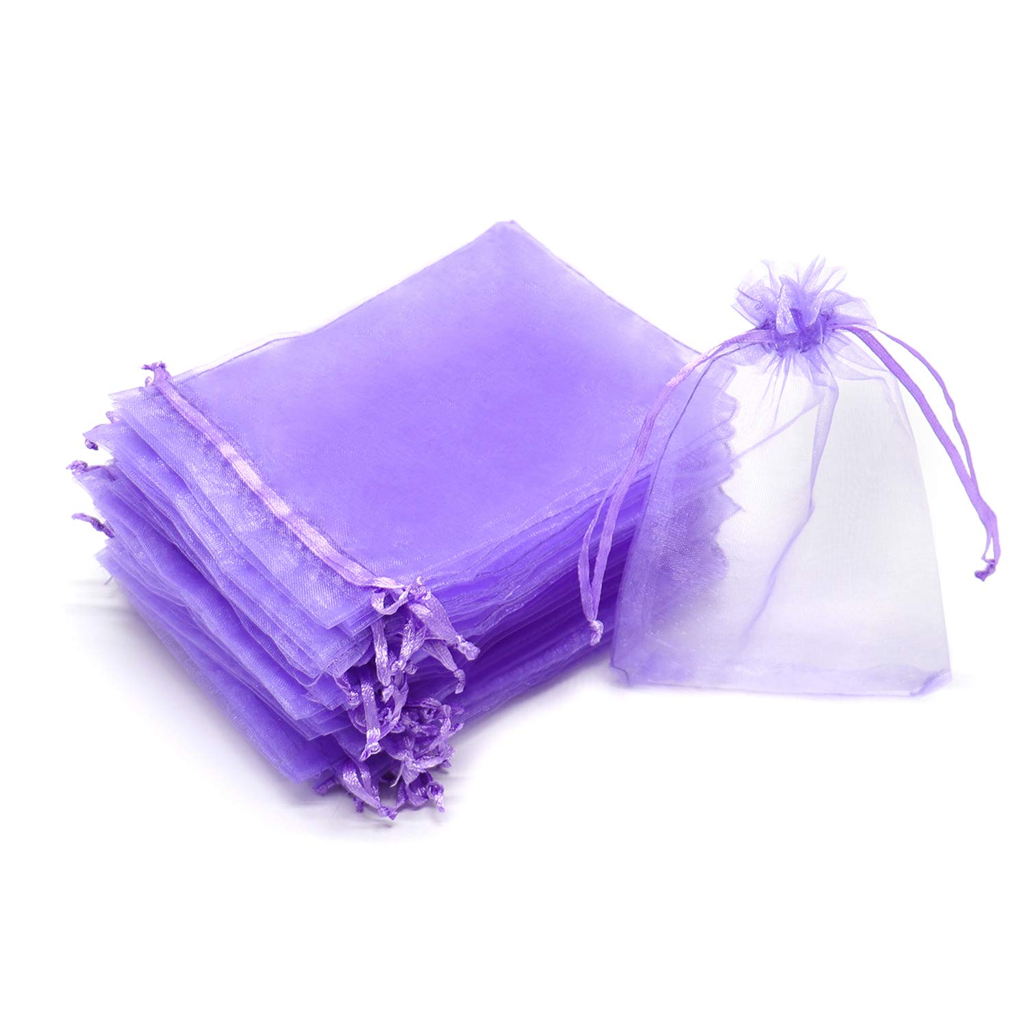 Bezall 50pcs Drawstring Organza Jewelry Candy Pouch Christmas Wedding Party Favor Gift Bags (5x7, Light Purple)
