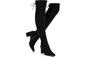 Vipost Square Toe 2.5-inch Thigh High Boots, Suede Over the Knee High Boots for Women, Chunky Block Heel Long Tall Boot with Side Zipper, Fall Winter Fashion 2025