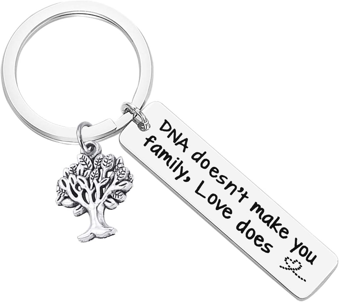 Step Mum Keyring Step Dad Gifts DNA Doesn't Make You Family Love Does Keyring Step Parents Gifts Mothers Day Fathers Day Gift Christmas Birthday Gifts Adoption Gifts for Parents