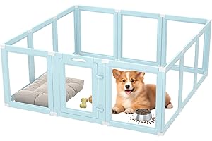 IABIFO DIY Clear Acrylic Dog Playpen Indoor, Transparent Easy Cleansing Puppy Fence with Suction Cup, Easy-Assemble Indoor Whelping Crate for Small Puppies (23.6" H, 12PCS), Blue