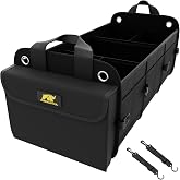 MIKKUPPA Trunk Organizer for SUV - 100L Collapsible Car Organizer, Black | Reinforced Board Resists Deformation, 5 Compartments, Large Capacity, Trunk Storage for SUV Sedan Truck Van with Straps