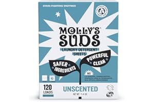 MOLLY'S SUDS Molly’s Suds Laundry Detergent Sheets | Gentle on Sensitive Skin, Powerful Bio-Based Enzymes, Stain-Fighting | Liquidless & Plastic-Free Packaging | 120 Loads (Unscented)