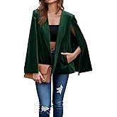 Cicy Bell Women's Velvet Cape Blazer Jackets Casual Split Long Sleeve Open Front Coat