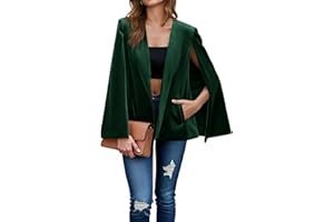 Cicy Bell Women's Velvet Cape Blazer Jackets Casual Split Long Sleeve Open Front Coat