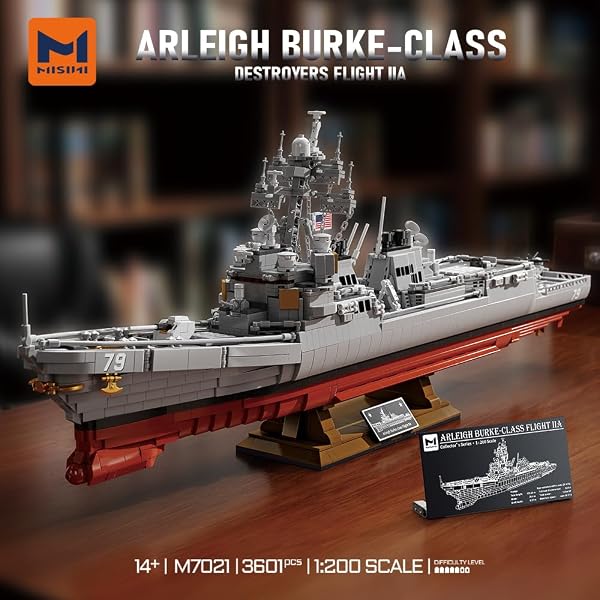 MISINI M7021 ARLEIGH BURKE-CLASS DESTROYER 1:200 BUILDING BLOCKS SET, 3601 PIECES MOC USN WARSHIP MODEL, EXCELLENT BATTLESHIP BUILDING TOY GIFT AND COLLECTION FOR MILITARY ENTHUSIAST AND ADULT