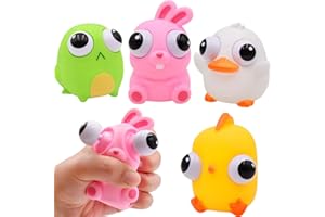 Howzcci 4 Pack Easter Squeeze Out Eyes Toys, Bunny Chick Duck Frog Squeeze Toys for Kids Girls Boys Easter Basket Stuffers Party Favors Gifts