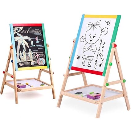 Kurtzy Magnetic Black and White Board Double Sided Wooden Kids Drawing Easel with Marker Duster Chalkbox 37x43cm 1 PC