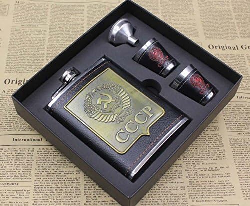 Grandey 8oz Luxury Stainless Steel Hip Flasks Set Faux Leather Chip Flagon Whiskey Wine Bottle cccp Engraving Alcohol Pocket Flagon Gift